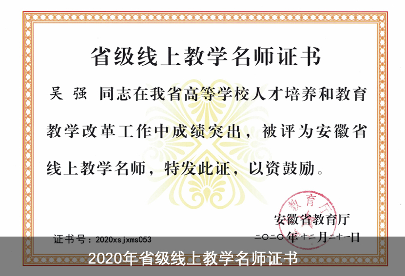2020年省级线上教学名师证书